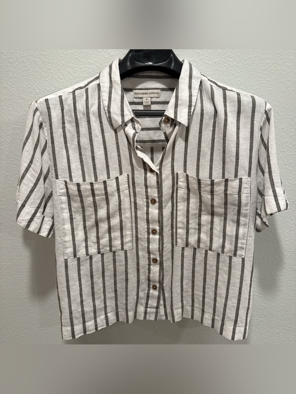 Alexander Jordan White & Gray Striped Short-Sleeve Button-Down Shirt